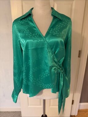 RACHEL Rachel Roy Teal Satin Wrap Blouse